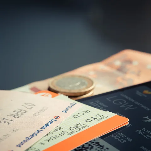 An airline ticket with travel documents
